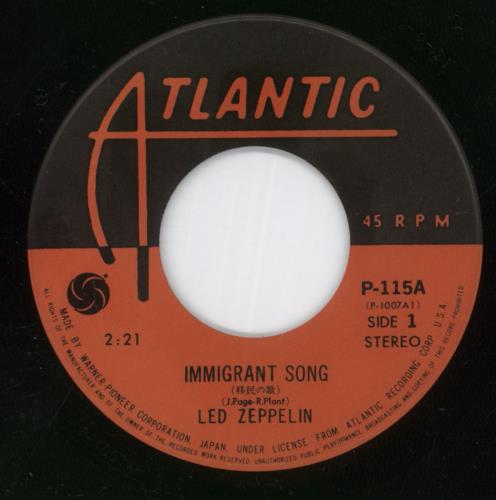 Led Zeppelin Immigrant Song 7" vinyl single (7 inch record / 45) Japanese ZEP07IM62812