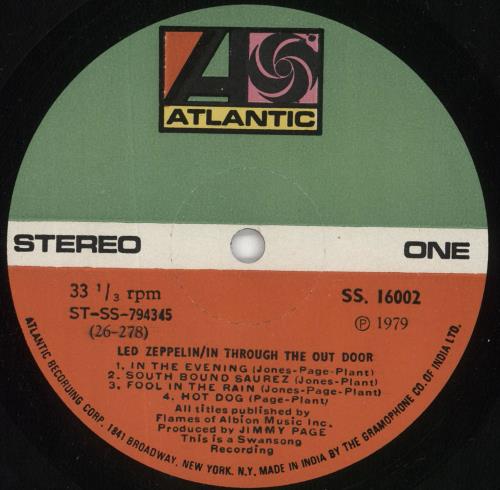 Led Zeppelin In Through The Out Door vinyl LP album (LP record) Indian ZEPLPIN724021