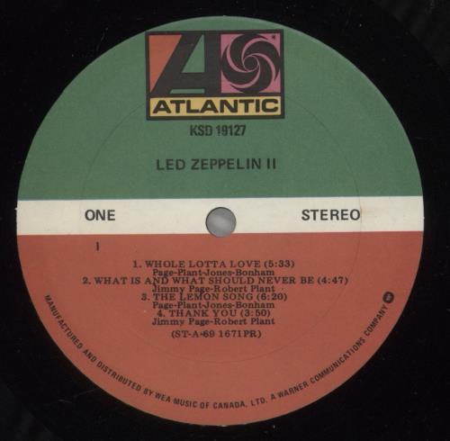 Led Zeppelin Led Zeppelin II vinyl LP album (LP record) Canadian ZEPLPLE744741