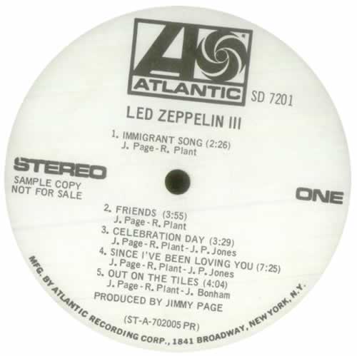 Led Zeppelin Led Zeppelin III - White Label vinyl LP album (LP record) US ZEPLPLE545318
