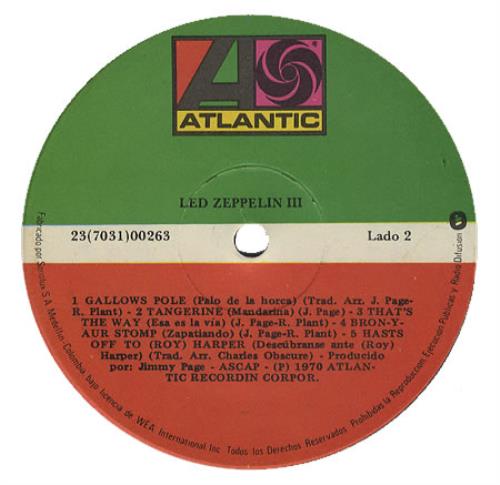 Led Zeppelin Led Zeppelin III vinyl LP album (LP record) Colombian ZEPLPLE367170