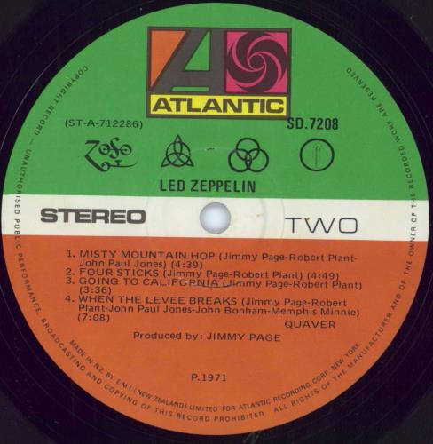 Led Zeppelin Led Zeppelin IV vinyl LP album (LP record) New Zealand ZEPLPLE794187