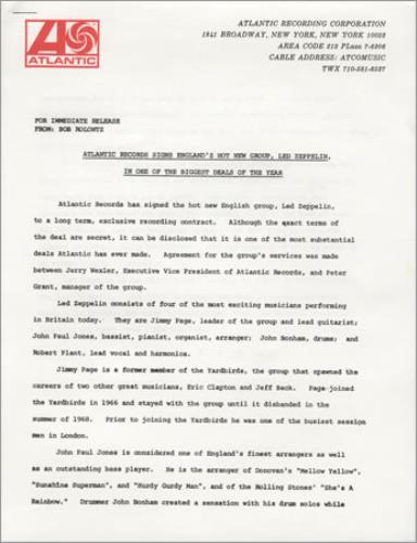 Led Zeppelin Led Zeppelin media press pack US ZEPPPLE47365