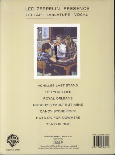 Led Zeppelin Presence book UK ZEPBKPR832550