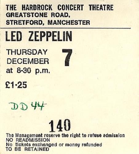 Led Zeppelin The Hardrock Concert Theatre, Manchester concert ticket UK ZEPTITH362549