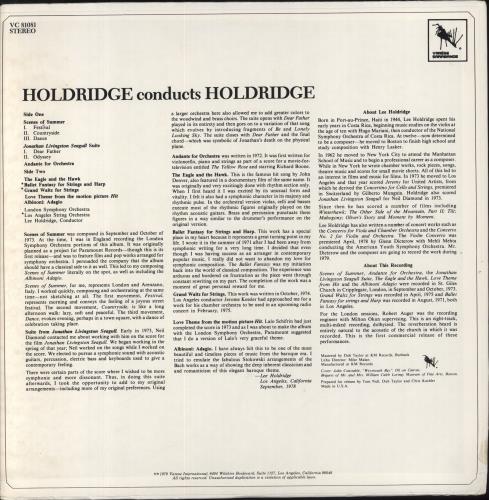 Lee Holdridge Conducts HOLDRIDGE vinyl LP album (LP record) US 4KLLPCO834976