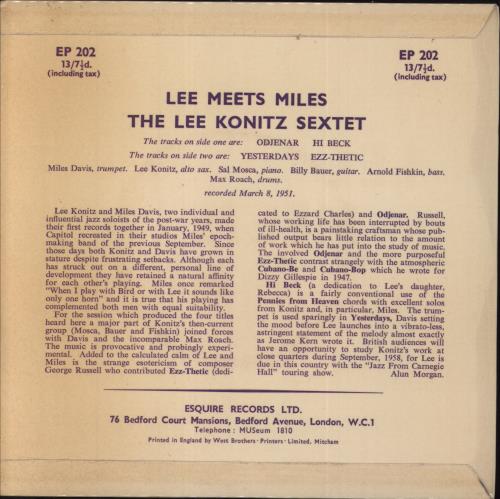 Lee Konitz Lee Meets Miles 7" vinyl single (7 inch record / 45) UK LKZ07LE819040