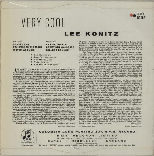 Lee Konitz Very Cool vinyl LP album (LP record) UK LKZLPVE687675