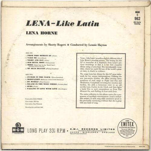 Lena Horne Lena Like Latin vinyl LP album (LP record) UK LNHLPLE704502