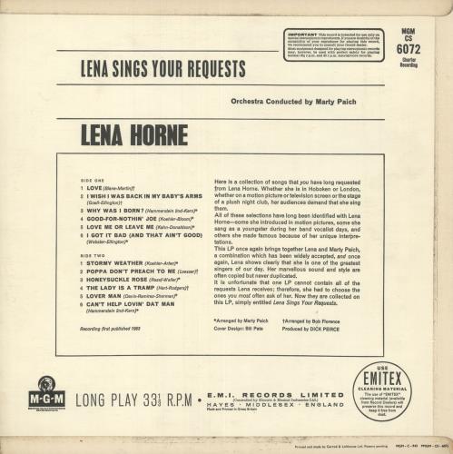 Lena Horne Lena Sings Your Requests vinyl LP album (LP record) UK LNHLPLE742267