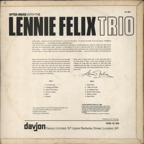 Lennie Felix After Hours vinyl LP album (LP record) UK LX7LPAF855805