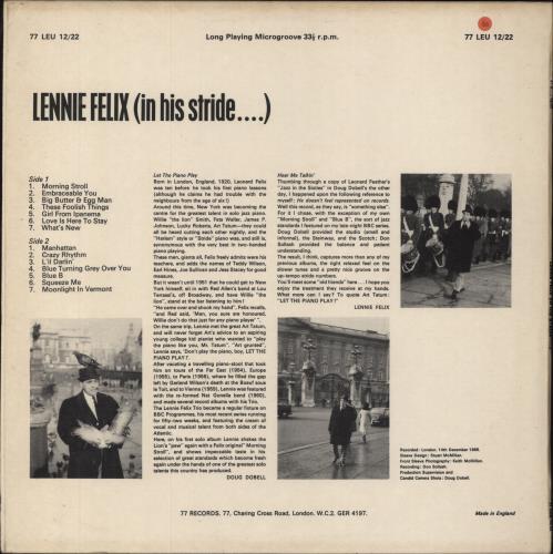Lennie Felix In His Stride vinyl LP album (LP record) UK LX7LPIN797115