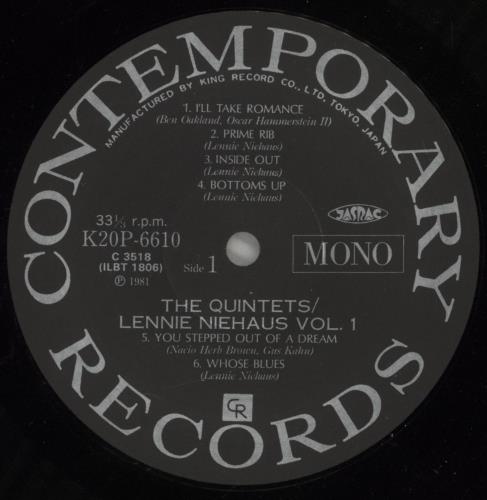 Lennie Niehaus Vol. 1: The Quintets vinyl LP album (LP record) Japanese LN-LPVO489508