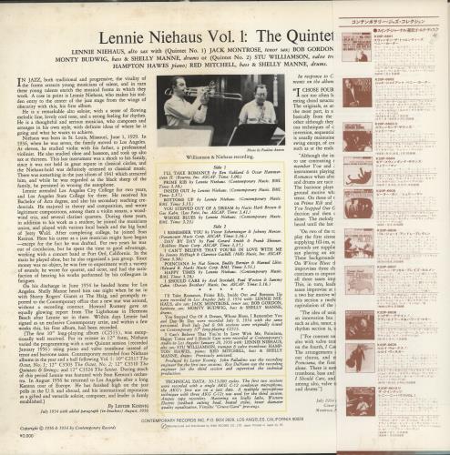 Lennie Niehaus Vol. 1: The Quintets vinyl LP album (LP record) Japanese LN-LPVO489508