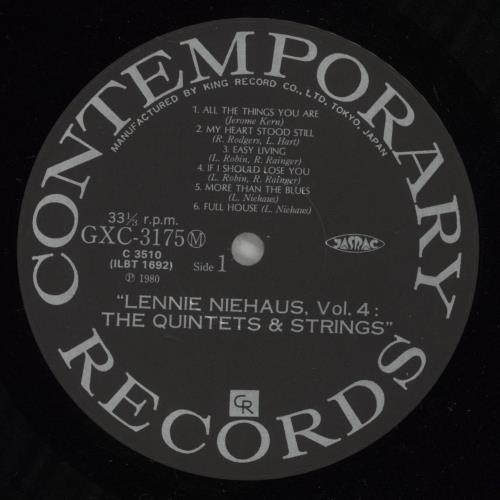Lennie Niehaus Vol. 4: The Quintets & Strings vinyl LP album (LP record) Japanese LN-LPVO875388