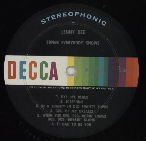Lenny Dee Songs Everybody Knows vinyl LP album (LP record) US 3LDLPSO757256