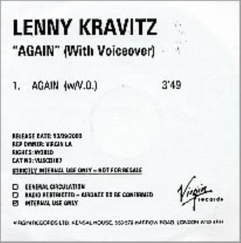 Lenny Kravitz Again CD-R acetate US KVZCRAG279882