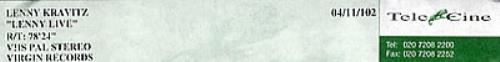 Lenny Kravitz Lenny Live video (VHS or PAL or NTSC) UK KVZVILE300793