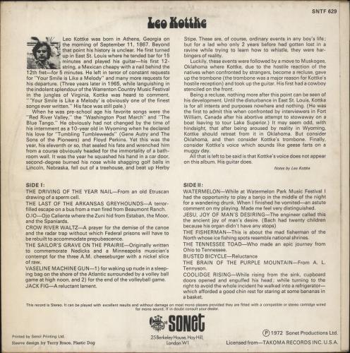 Leo Kottke 6 & 12 String Guitar vinyl LP album (LP record) UK KTTLPST441827