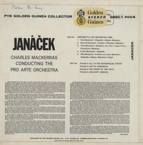 Leo� Jan�cek Sinfonietta For Orchestra vinyl LP album (LP record) UK JKALPSI760499