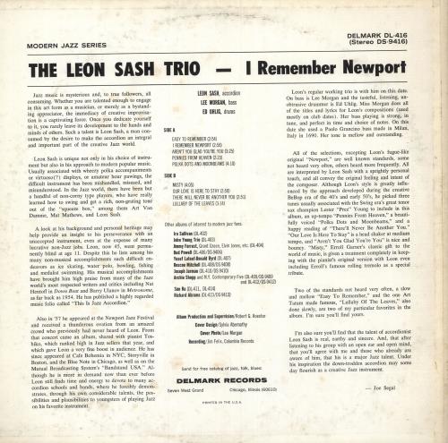 Leon Sash I Remember Newport vinyl LP album (LP record) UK 1QQLPIR747594