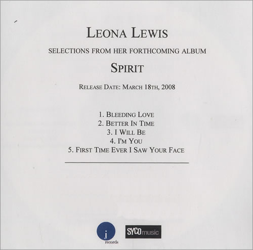 Leona Lewis Spirit CD-R acetate US LE8CRSP467944