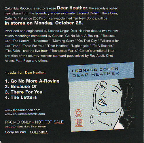 Leonard Cohen 4 Tracks From Dear Heather CD single (CD5 / 5") Norwegian COHC5TR636506