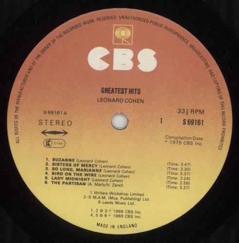 Leonard Cohen Greatest Hits + Insert vinyl LP album (LP record) UK COHLPGR546887