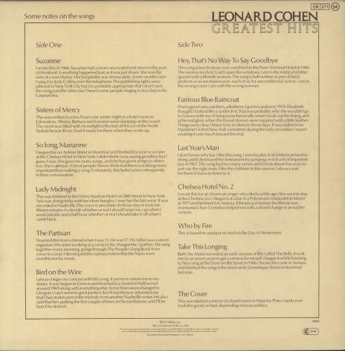 Leonard Cohen Greatest Hits + Insert vinyl LP album (LP record) UK COHLPGR546887