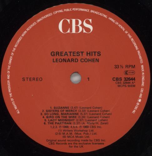 Leonard Cohen Greatest Hits - red label + Insert vinyl LP album (LP record) UK COHLPGR805428