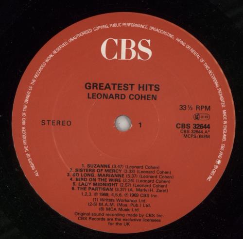 Leonard Cohen Greatest Hits - red label vinyl LP album (LP record) UK COHLPGR706567
