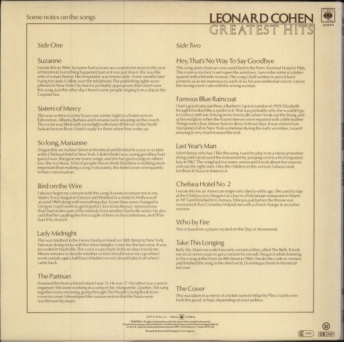 Leonard Cohen Greatest Hits vinyl LP album (LP record) UK COHLPGR785838
