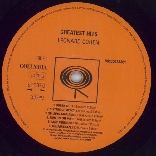 Leonard Cohen Greatest Hits vinyl LP album (LP record) UK COHLPGR838621