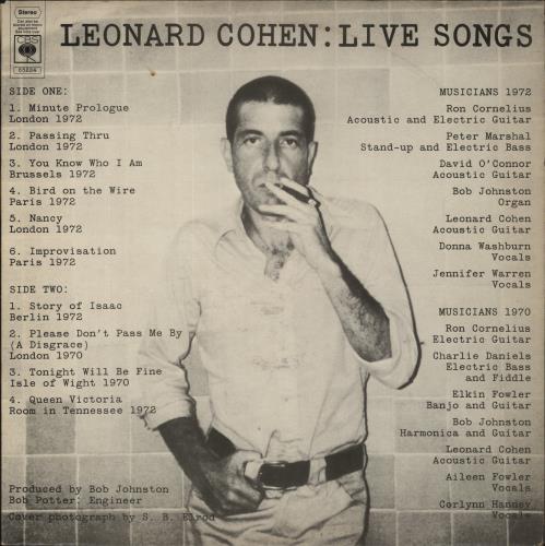 Leonard Cohen Live Songs vinyl LP album (LP record) UK COHLPLI392878