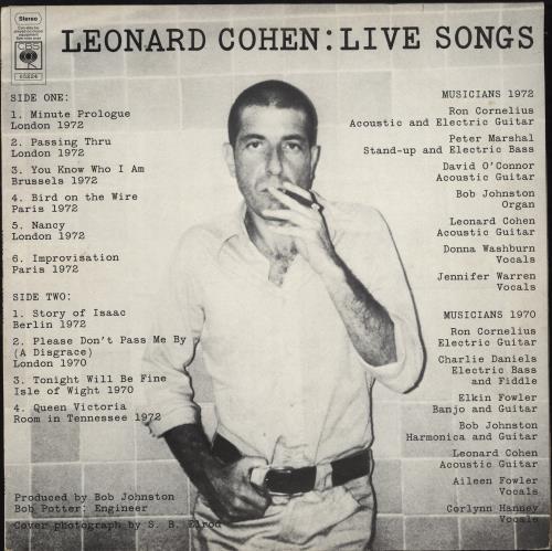 Leonard Cohen Live Songs vinyl LP album (LP record) UK COHLPLI767897