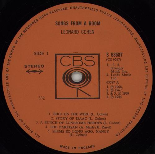 Leonard Cohen Songs From A Room - 1st Stereo - EX vinyl LP album (LP record) UK COHLPSO763901