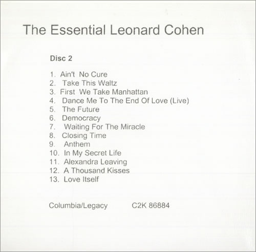 Leonard Cohen The Essential Leonard Cohen CD-R acetate US COHCRTH511144