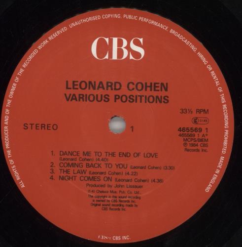 Leonard Cohen Various Positions vinyl LP album (LP record) German COHLPVA743509