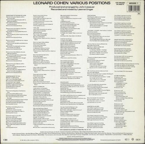 Leonard Cohen Various Positions vinyl LP album (LP record) UK COHLPVA802016