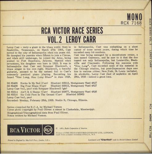 Leroy Carr RCA Victor Race Series Vol. 2 EP 7" vinyl single (7 inch record / 45) UK 5LC07RC806438