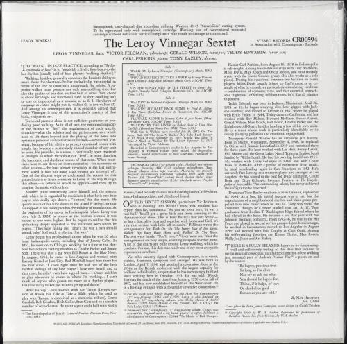 Leroy Vinnegar Leroy Walks! vinyl LP album (LP record) UK LJ5LPLE861903