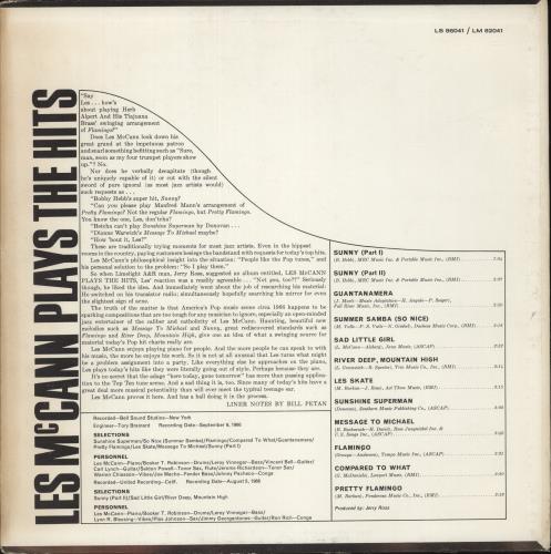 Les McCann Plays The Hits vinyl LP album (LP record) US L~MLPPL882921