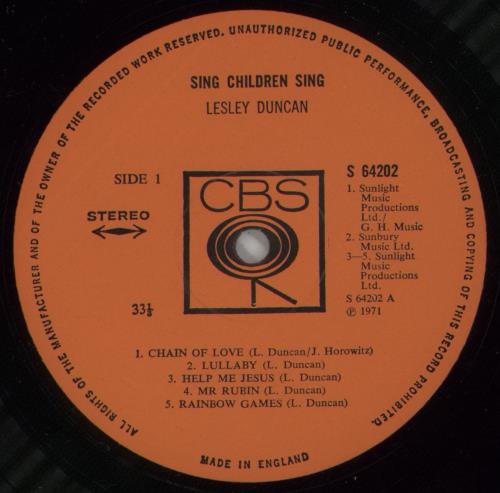 Lesley Duncan Sing Children Sing vinyl LP album (LP record) UK LESLPSI441819