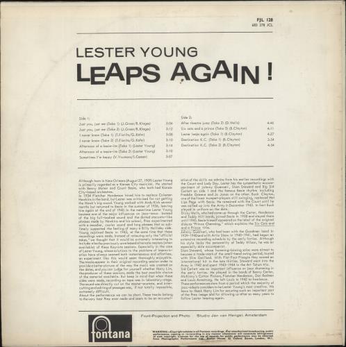 Lester Young Leaps Again! vinyl LP album (LP record) UK LYJLPLE421232