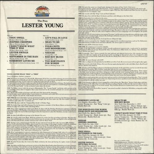 Lester Young The Pres vinyl LP album (LP record) Italian LYJLPTH722366