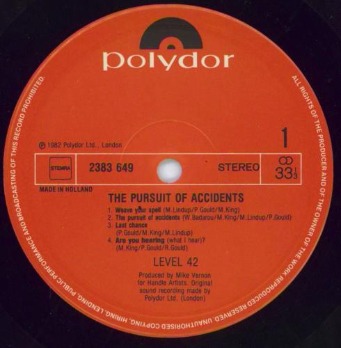 Level 42 The Pursuit Of Accidents vinyl LP album (LP record) Dutch L42LPTH816074