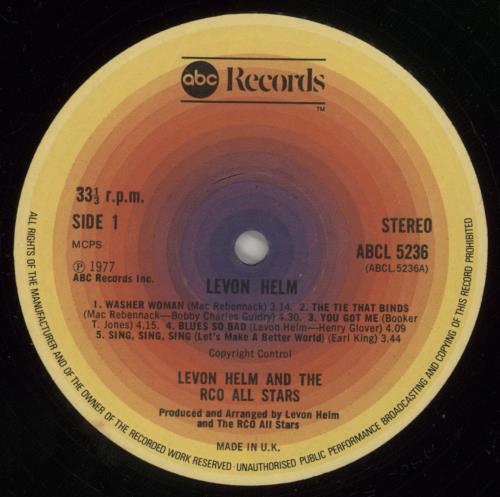 Levon Helm Levon Helm And The RCO All-Stars vinyl LP album (LP record) US VHELPLE341585