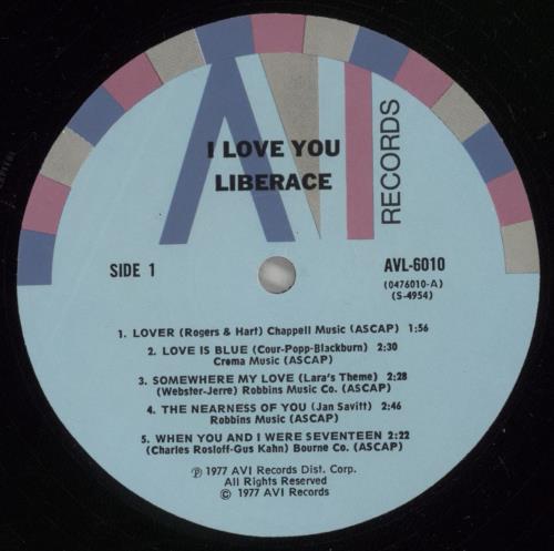 Liberace I Love You vinyl LP album (LP record) US LI8LPIL890085