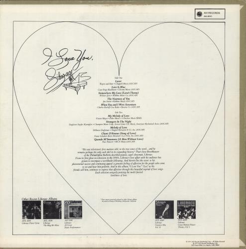 Liberace I Love You vinyl LP album (LP record) US LI8LPIL890085