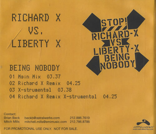 Liberty X Being Nobody CD-R acetate US LTYCRBE471019